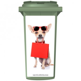 Chihuahua With Doggie Bag Wheelie Bin Sticker Panel